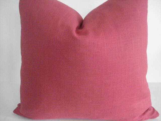 Both Sides -Linen-Throw & Lumbars -Decorative Designer Pillow -Berry Red Throw /Toss/Lumbarpillow - image 1