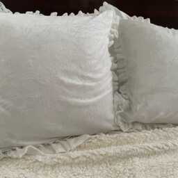 Velvet Ruffled Euro Sham - Pale Pink Tulle Lace Trim Pillow Cover - thumbnail 4