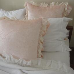 Velvet Ruffled Euro Sham - Pale Pink Tulle Lace Trim Pillow Cover - thumbnail 3