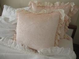 Velvet Ruffled Euro Sham - Pale Pink Tulle Lace Trim Pillow Cover - thumbnail 1