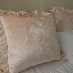 Velvet Ruffled Euro Sham - Pale Pink Tulle Lace Trim Pillow Cover - thumbnail 2