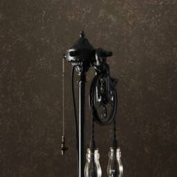 The Gatsby - Vintage Style Floor Lamp With Pulley Wheel & Recycled Glass Whiskey Bottles Edison Bulbs Rustic Lighting Farmhouse - thumbnail 3