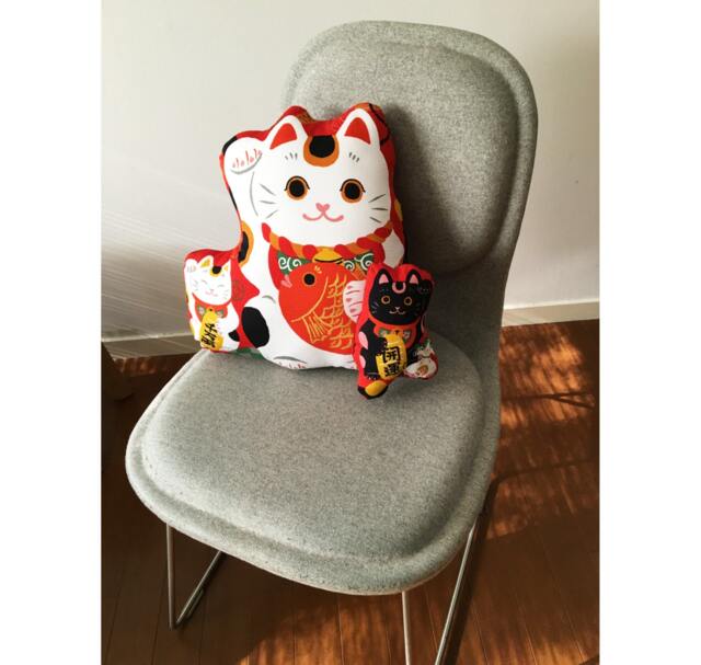 Cat Pillow Stuffe, Boys Bedding Pillow, Boy Animal Decoration Japanese Cat Tenugui Cotton - image 1