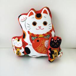 Cat Pillow Stuffe, Boys Bedding Pillow, Boy Animal Decoration Japanese Cat Tenugui Cotton - thumbnail 2