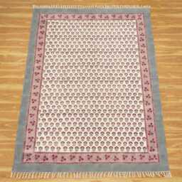 Gray Border Floral Rug, Block Printed Housewarming Gift, Bedroom Kitchen Area Custom Home Decor Rug 8x10 3x24 12x12 Feet - thumbnail 3