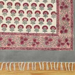 Gray Border Floral Rug, Block Printed Housewarming Gift, Bedroom Kitchen Area Custom Home Decor Rug 8x10 3x24 12x12 Feet - thumbnail 2
