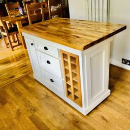 Handmade Oak Kitchen Island With Wine Rack, Custom Color - thumbnail 1