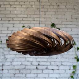 xxl Handcrafted Pendant Lamp Made Of Walnut Wood. Sustainable Home Decor, Environmentally Conscious Design & Indirect Lighting - thumbnail 2