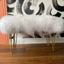 Genuine Handmade White Colour Mongolian Upholstered Bench - Available in Other Colours - thumbnail 4