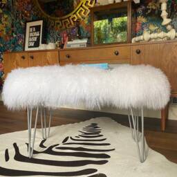 Genuine Handmade White Colour Mongolian Upholstered Bench - Available in Other Colours - thumbnail 2