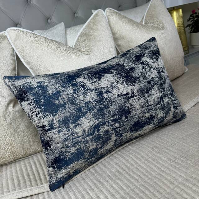 "Cushion Cover - Navy Gold Shim Pillow Luxury Curicoin Ink Ashley Wilde Worldwide Shipping Size 12"" X 20" - image 1