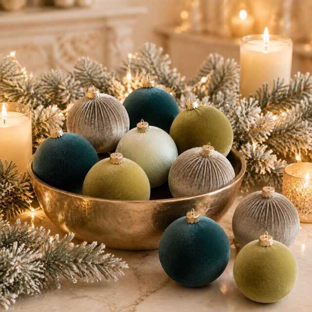Green Velvet Christmas Balls Handmade Holiday Ornaments, Set Of 12 - image 1