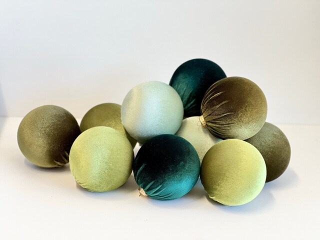 Green Velvet Christmas Balls Handmade Holiday Ornaments, Set Of 12 - image 1