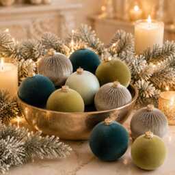 Green Velvet Christmas Balls Handmade Holiday Ornaments, Set Of 12 - thumbnail 1