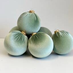 Green Velvet Christmas Balls Handmade Holiday Ornaments, Set Of 12 - thumbnail 4