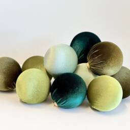 Green Velvet Christmas Balls Handmade Holiday Ornaments, Set Of 12 - thumbnail 3