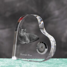 Russian Blue - Crystal Clock in The Shape Of A Heart With Image Pure-Bred Cat - thumbnail 2