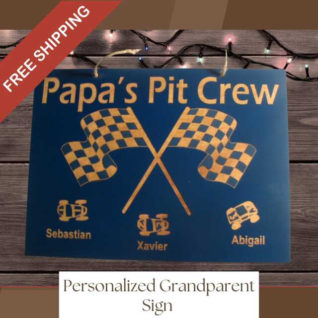 Personalized Grandparent Pit Crew Wooden Sign Custom Made with Grandkids Names Family Wall Art A Great Gift For - image 1