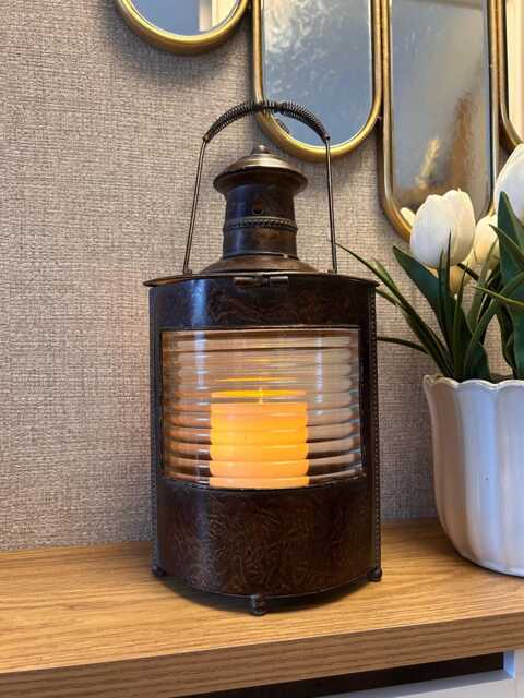 Vintage Metal Lantern - Aged Bronze Candle Holder, Patio Home Decor - image 1