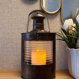 Vintage Metal Lantern - Aged Bronze Candle Holder, Patio Home Decor - thumbnail 2