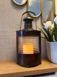 Vintage Metal Lantern - Aged Bronze Candle Holder, Patio Home Decor - thumbnail 1