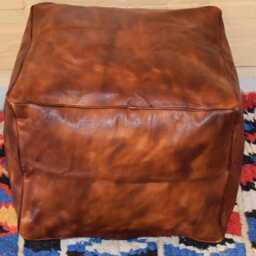 Ottoman Pouf, Leather Pouf Ottoman, Square Brown Pouf, Handmade Morocco, Footstool, Moroccan Cover, Decorative Pillow, Berber - thumbnail 2