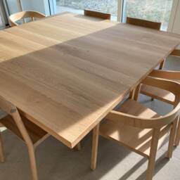 "Square Dining Table, Solid Oak Wood, Black Steel Base - ""Laguna" - thumbnail 4