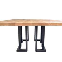 "Square Dining Table, Solid Oak Wood, Black Steel Base - ""Laguna" - thumbnail 2
