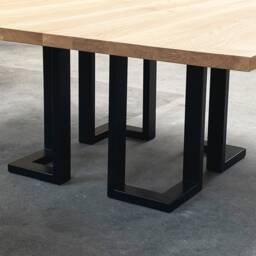 "Square Dining Table, Solid Oak Wood, Black Steel Base - ""Laguna" - thumbnail 3