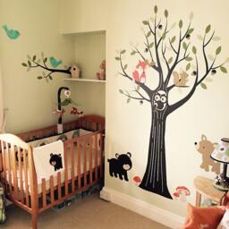 Woodland Nursery, Wall Decals Tree Decal, Nursery Decor, Owl Baby Stickers - thumbnail 1
