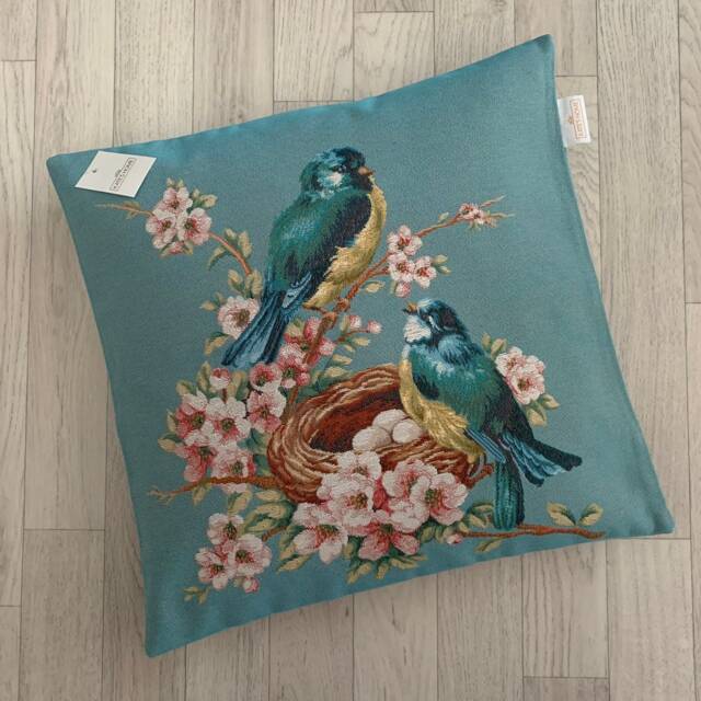 Vintage Style Tapestry Cushion Cover Birds & Nest, 17 - image 1