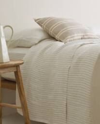 Stonewashed Striped Natural Linens Set Pillowcases Sheet Bedding Home Design Living Duvet Covers - thumbnail 1