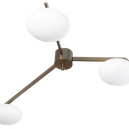 Mid Century Vintage Lelli Style Italian Brass & White Opal Ceiling Light Flush Mount Lamp Pendant Dining Entrance Bedroom 3 Light - thumbnail 3