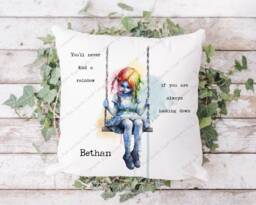 Mental Health Cushion, Friend Gift, Rainbow Positivity Motivational Mood Thinking Of You Gift - thumbnail 1