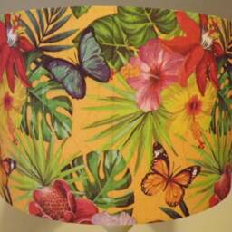 Tropical Lampshade, Yellow, Shabby Chic, Butterflies Floral , Palm Leaves Fatta Da Mamma Free Gift - thumbnail 4