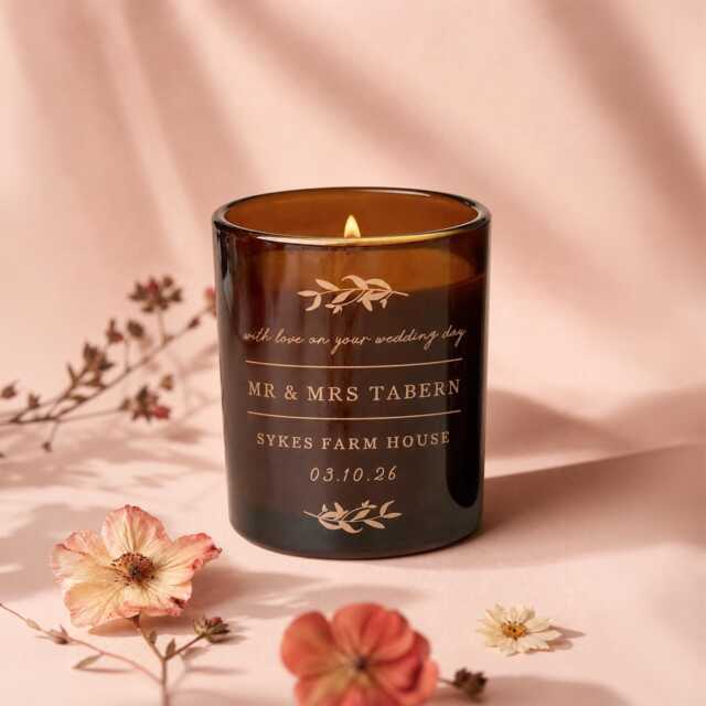 Personalised Wedding Gift For Couple Date Venue Engraved Scented Candle - image 1
