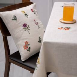 Minimalist Botanical Floral Embroidered Linen Cushion Covers Buttercream Pure Linen Blooming Splendor - thumbnail 2