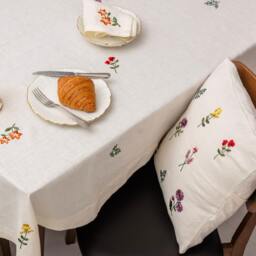Minimalist Botanical Floral Embroidered Linen Cushion Covers Buttercream Pure Linen Blooming Splendor - thumbnail 3