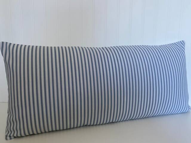 Ticking Stripe Pillow Cover - Taupe Gray, Sage Designer Cotton - image 1