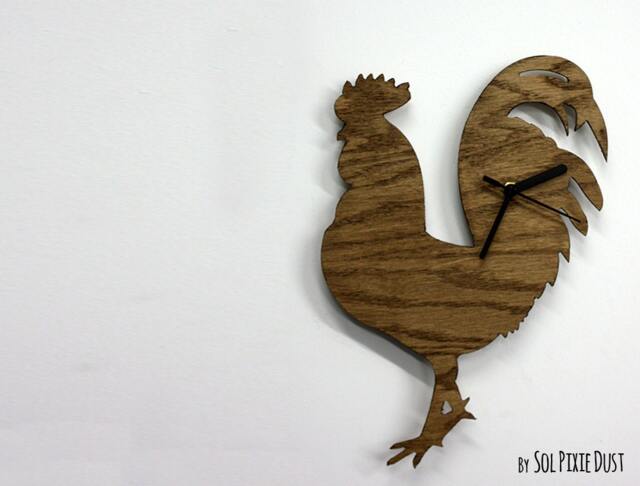 Rooster Silhouette - Wooden Wall Clock - image 1