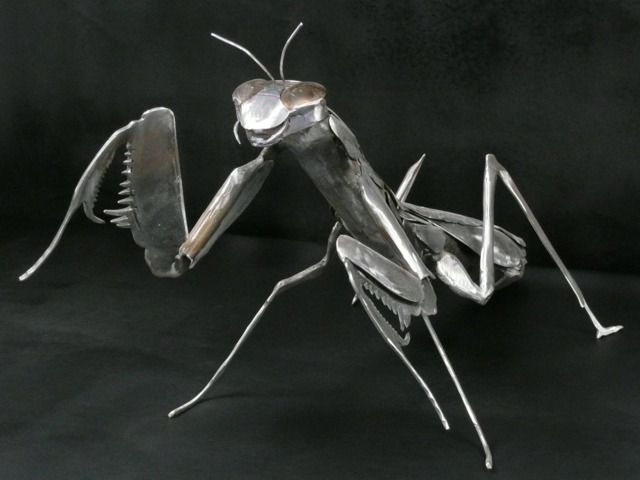 Handmade Metal Praying Mantis Sculpture - image 1