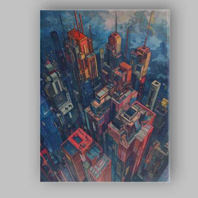 Colourful Futuristic Metropolis Skyline Aerial Cityscape Canvas Wall Art Print Decor Picture Ready To Hang - image 1