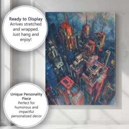 Colourful Futuristic Metropolis Skyline Aerial Cityscape Canvas Wall Art Print Decor Picture Ready To Hang - thumbnail 3