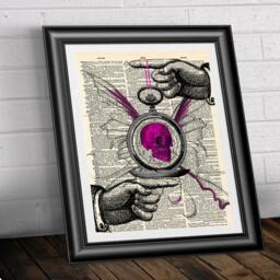 Pink Skull Butterfly Art Print Steampunk Gothic Dictionary Page - thumbnail 2