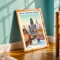 Berlin Christmas Markets Poster - Snowman Winter Wall Art Vintage Festive Holiday Print - thumbnail 2