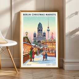 Berlin Christmas Markets Poster - Snowman Winter Wall Art Vintage Festive Holiday Print - thumbnail 1