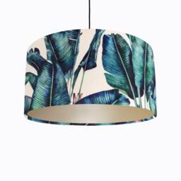 Tropical Leaves Lampshade in White Velvet With Champagne Lining, Botanical Lamp Shade - thumbnail 1