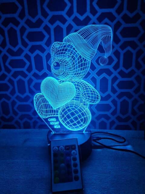 Personalised 3D Bedtime Bear - Led Baby Shower Children's Night Light Illusion Lamp Bedroom Mood Lighting Your Own Choice Of Text - image 1