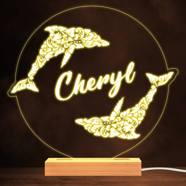 Decorative Dolphin Floral Ornament Warm White Lamp Personalised Gift Night Light - Bedroom - image 1