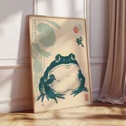 Japanese Frog Art Print, Zen Animal Wall Decor, Vintage Ukiyo-E Style Poster, Toad Illustration, Botanical Asian Unframed Artwork - thumbnail 3